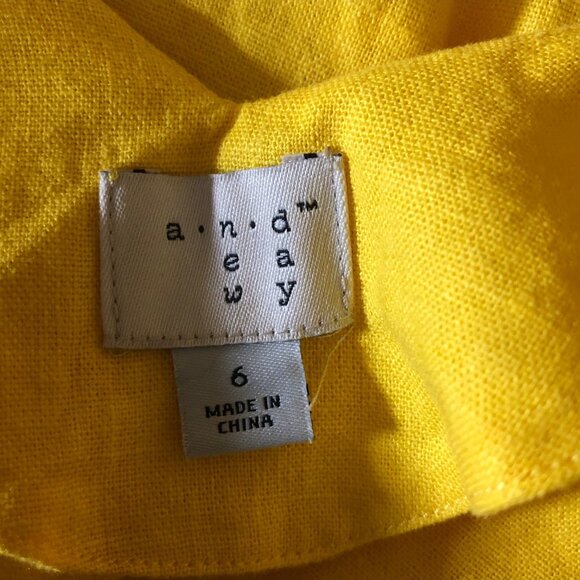 A New Day Dress Womens Size 6 Yellow Linen Rayon Flutter Sleeve V Neck Summer - Picture 5 of 8